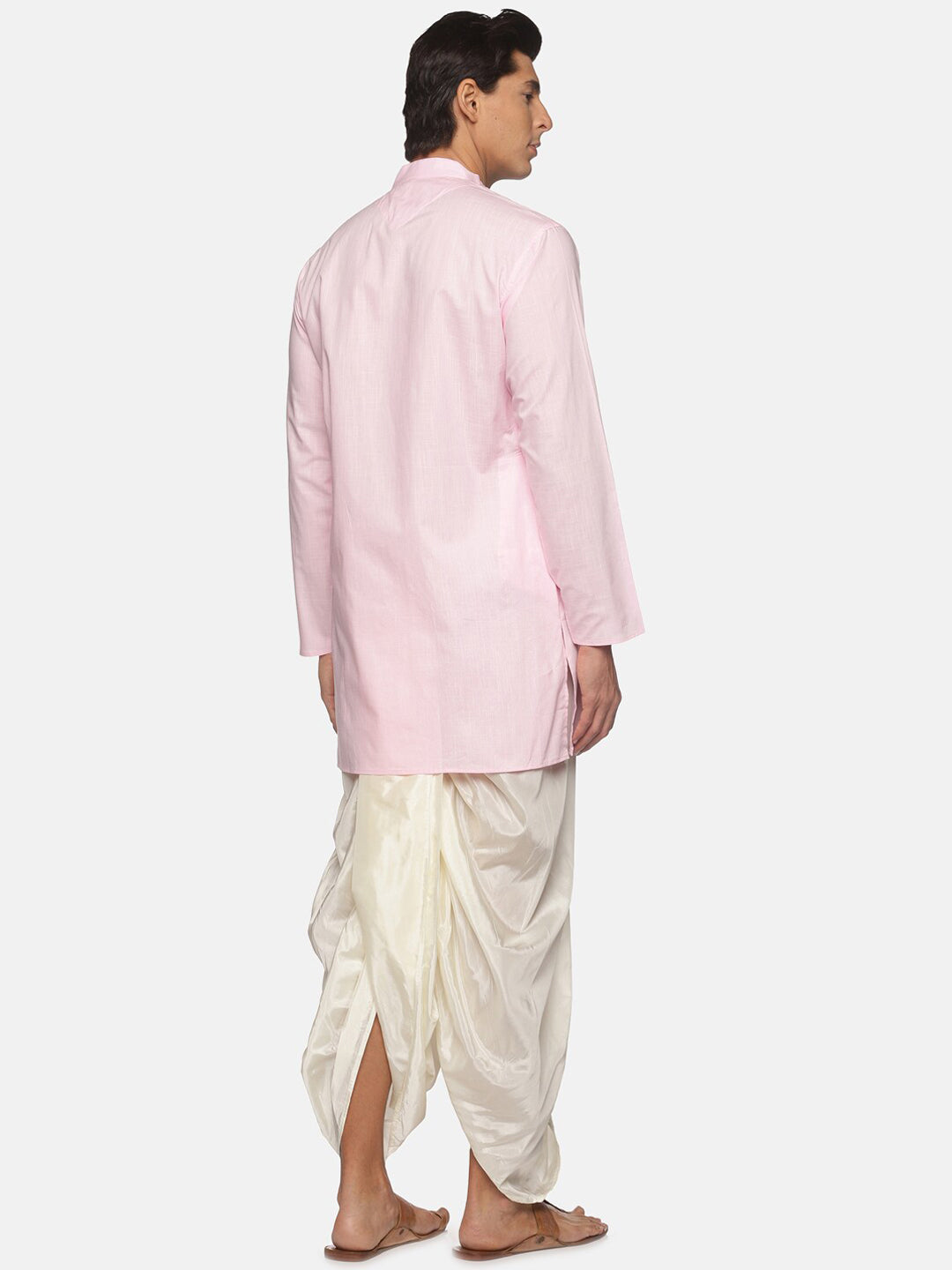 Sethukrishna Men Pink Pure Cotton Kurta with Dhoti Pants | Grocsy