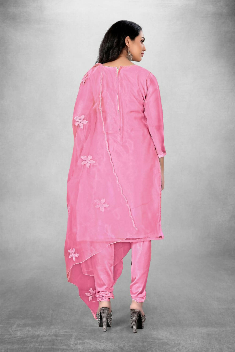 Pink Heavy Organza Silk Embroidered Unstitched Dress Material - Amara | Grocsy