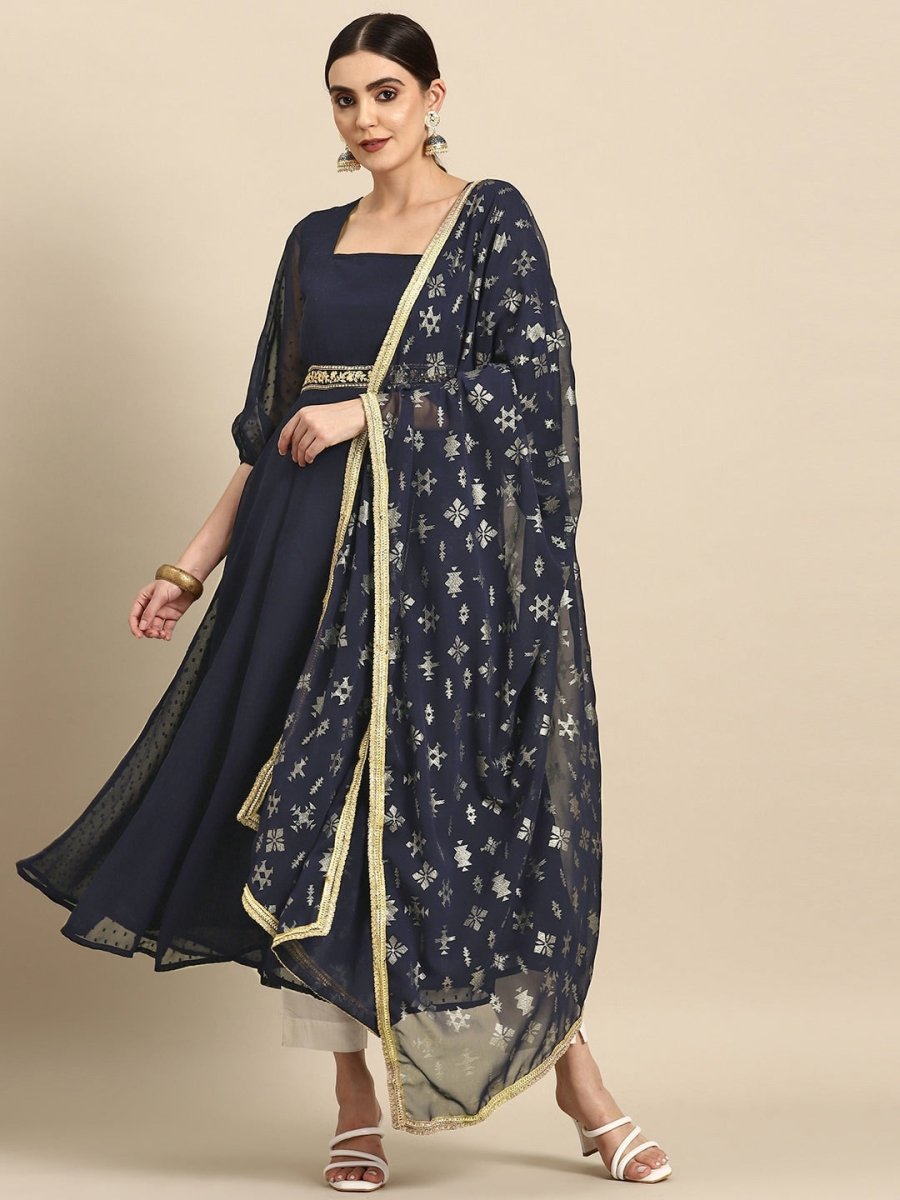 All About You Square Neck Dobby Weave A-Line Kurta With Dupatta | Grocsy