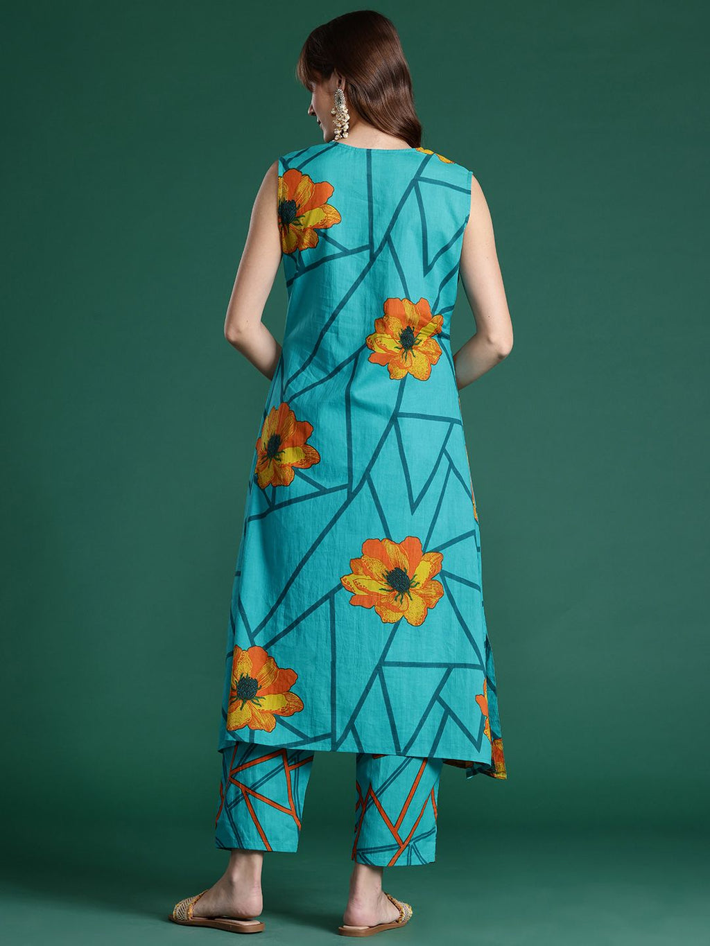 Indo Era Floral Printed Pure Cotton Kurta with Trousers | Grocsy