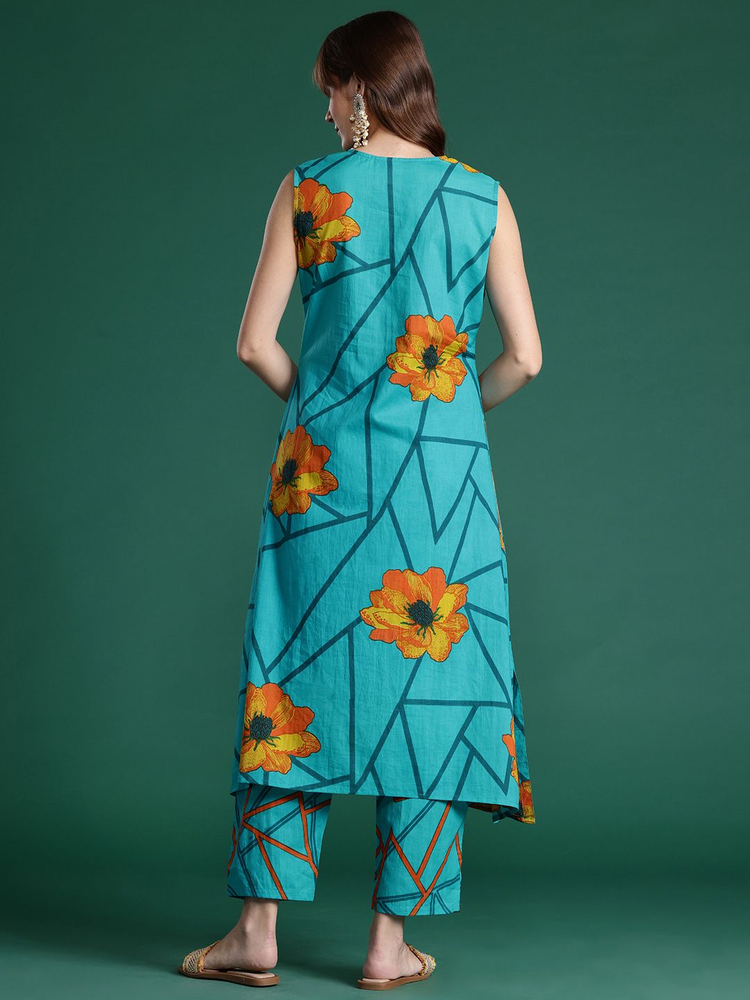 Indo Era Floral Printed Pure Cotton Kurta with Trousers | Grocsy