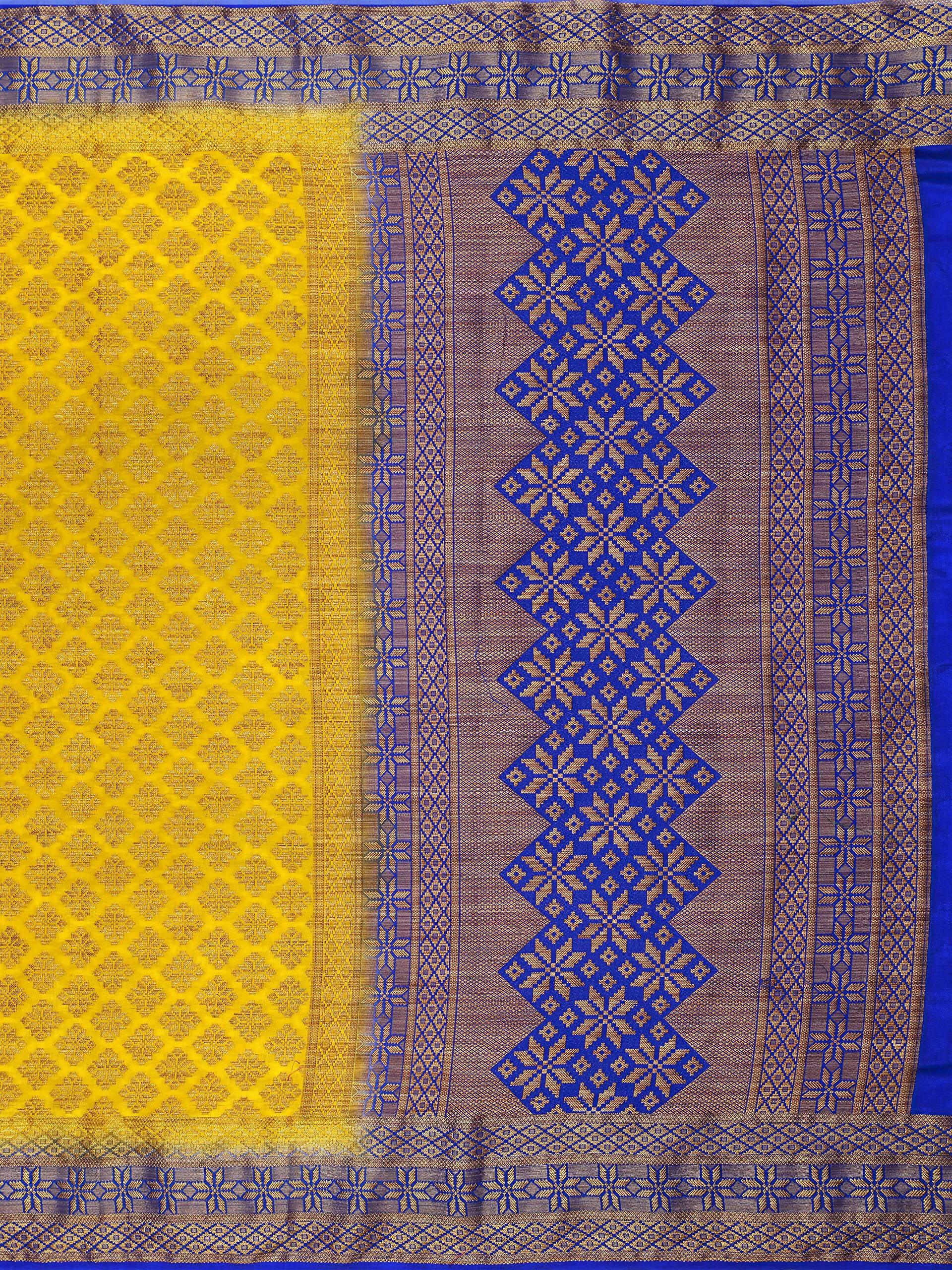 Mimosa Women's Mustard Yellow Patola Art Silk Saree | Grocsy