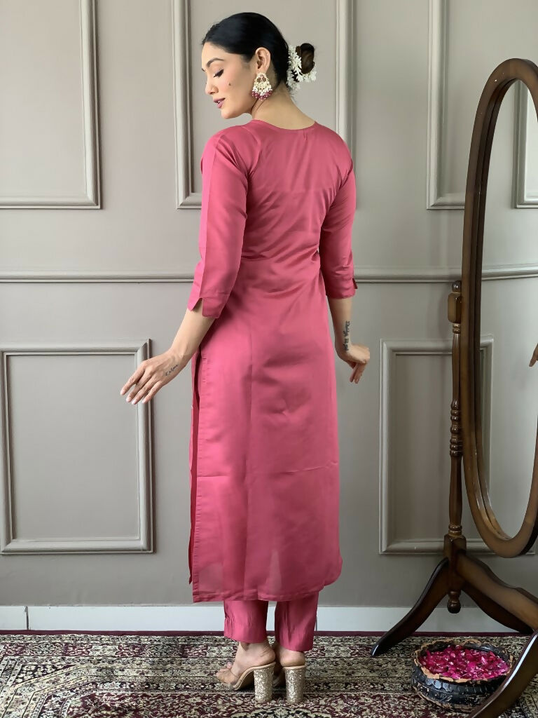 Light Pink Viscose chanderi Stitched Suit With Dupatta - Tanisha | Grocsy