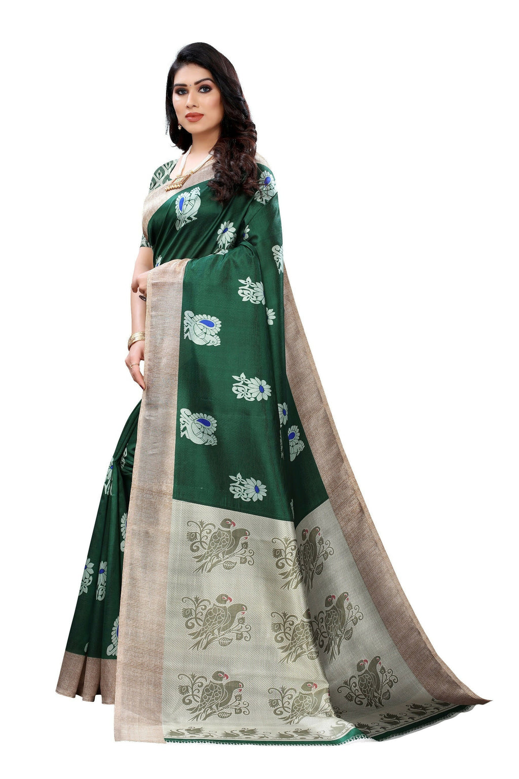 Vamika Green Printed Art Silk Saree | Grocsy