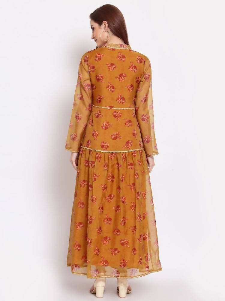 Myshka Women's Multi Printed Organza Full Sleeve Mandarin Neck Casual Dress | Grocsy
