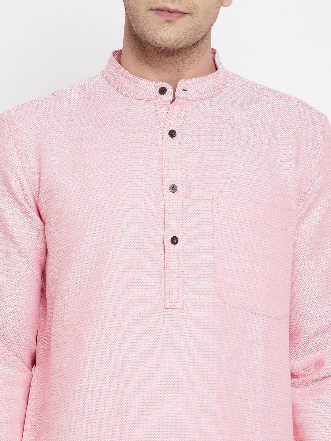 Even Apparels Pink Pure Cotton Men's Kurta With Band Collar | Grocsy