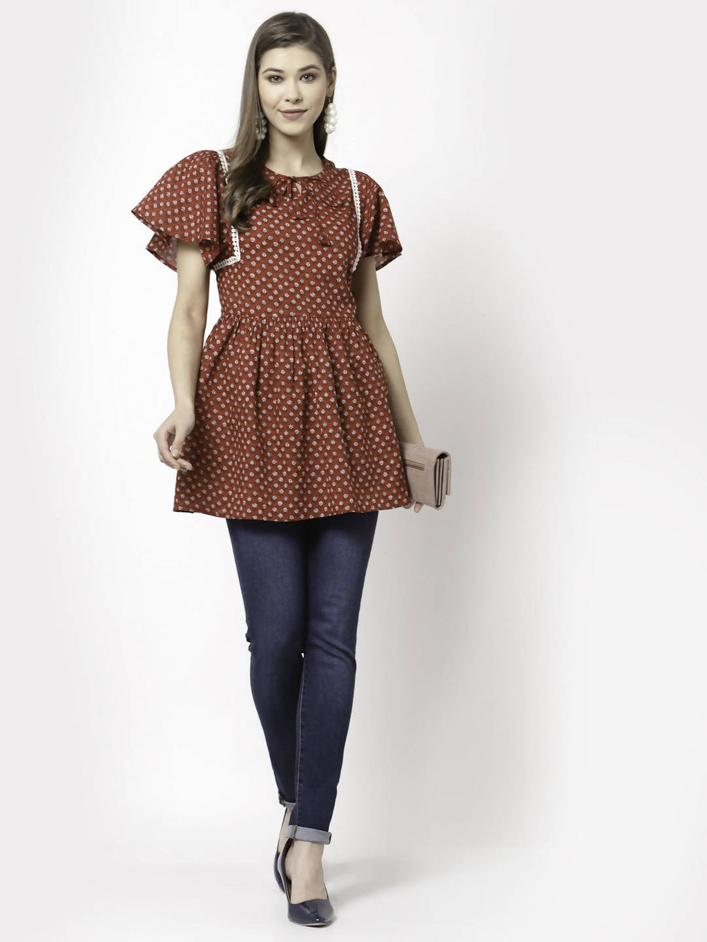 Myshka Printed Half Sleeve Round Neck Casual Cotton Top For Women | Grocsy