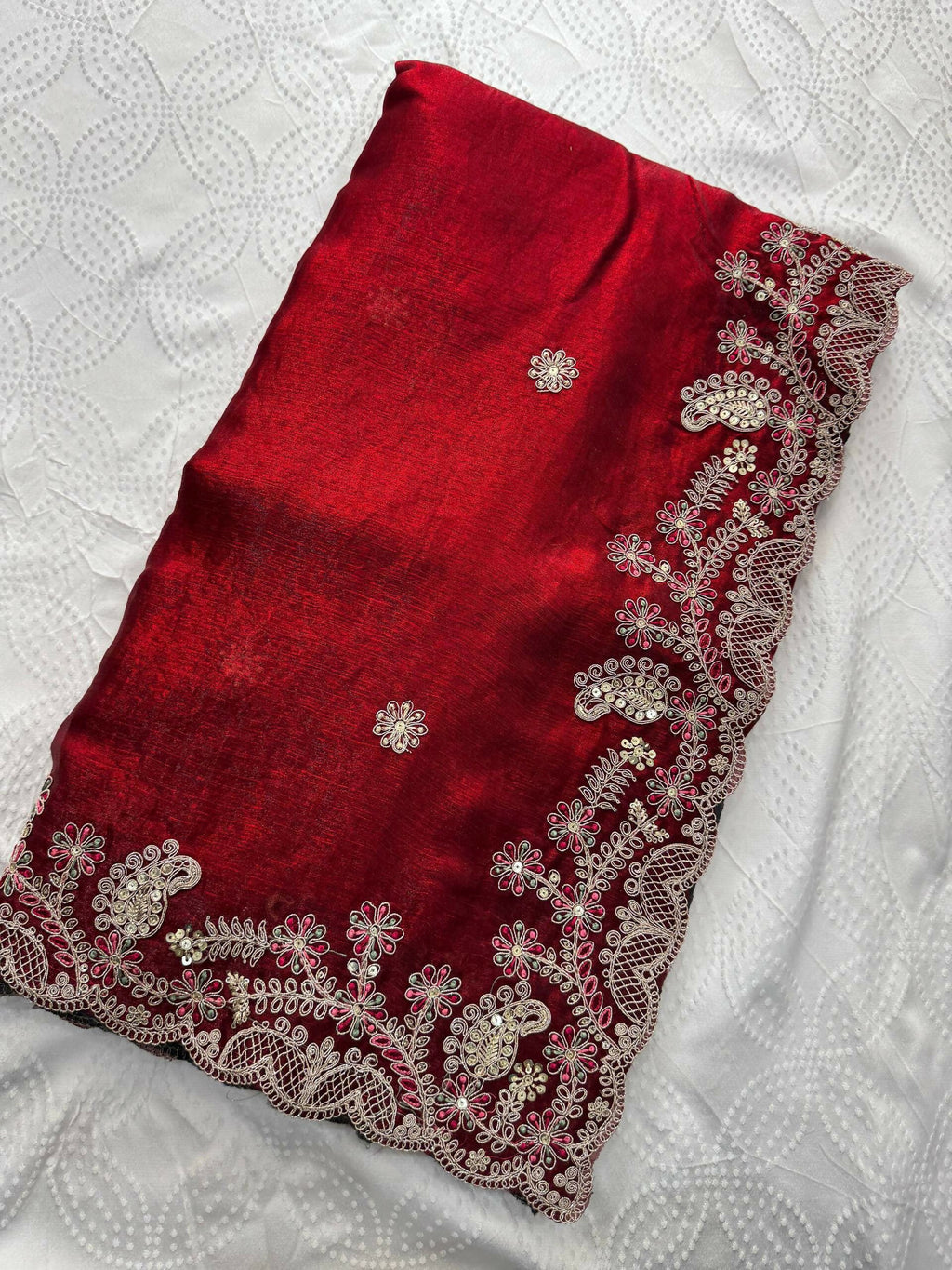 Teeya Creation New Womens Latest Party Wear Soft Chiffon Silk Saree-Red | Grocsy