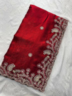 Teeya Creation New Womens Latest Party Wear Soft Chiffon Silk Saree-Red | Grocsy