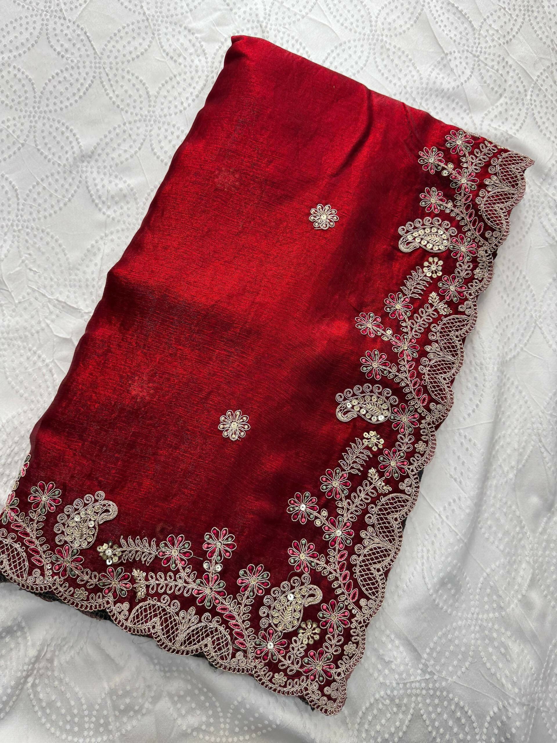 Teeya Creation New Womens Latest Party Wear Soft Chiffon Silk Saree-Red | Grocsy