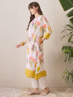 Indo Era Floral Printed Round Neck Pure Cotton Straight Kurta With Trouser | Grocsy