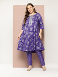 Sztori Plus Size Floral Printed Yoke Design Kurta with Trousers | Grocsy