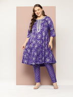 Sztori Plus Size Floral Printed Yoke Design Kurta with Trousers | Grocsy