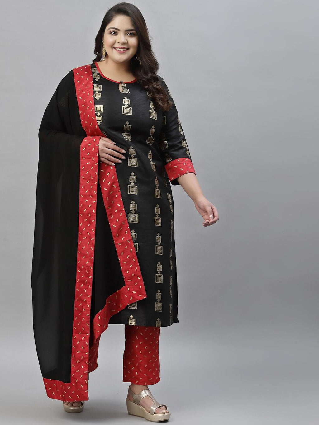 Sztori Plus Size Floral Printed Regular Kurta with Trousers & With Dupatta | Grocsy