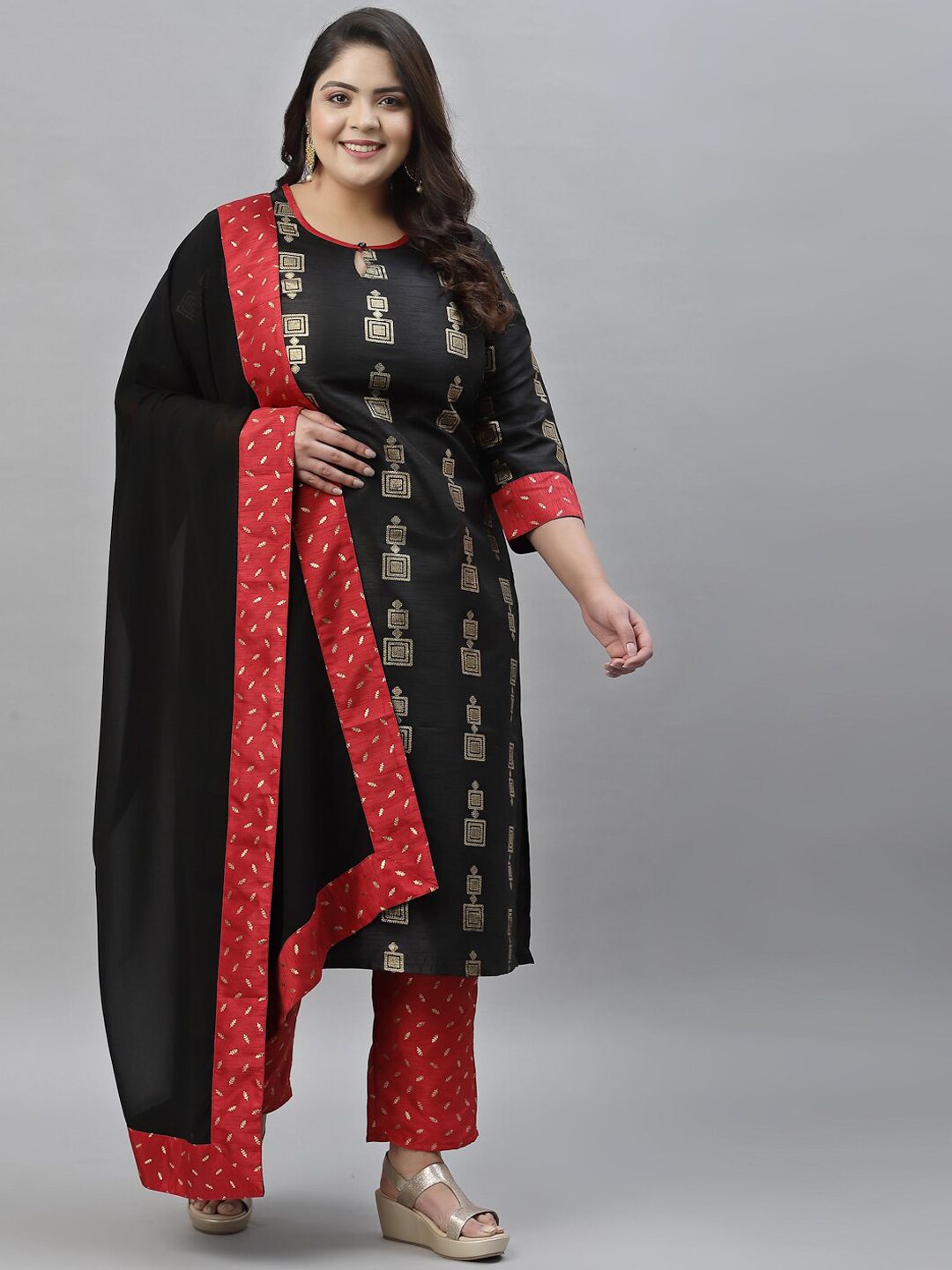 Sztori Plus Size Floral Printed Regular Kurta with Trousers & With Dupatta | Grocsy