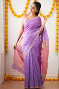 DEIANA'S Beautiful Designer Golden zari Soft Cotton Saree - Lavender | Grocsy