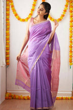 DEIANA'S Beautiful Designer Golden zari Soft Cotton Saree - Lavender | Grocsy