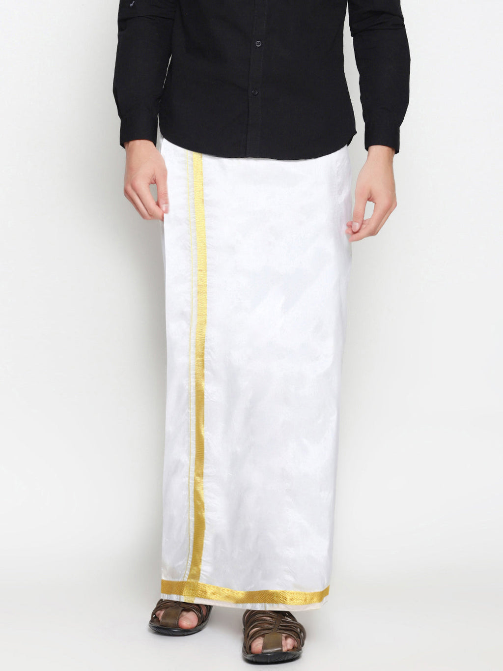 Sethukrishna Men White Double Layer Readymade Dhoti With Pocket | Grocsy