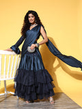 Tikhi Imli Navy Blue Sequinned Ready to Wear Saree | Grocsy