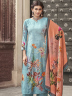 Jyoti Fashion Women's Sky Blue Velvet Floral Digital Printed Kurta with Trouser & Dupatta | Grocsy