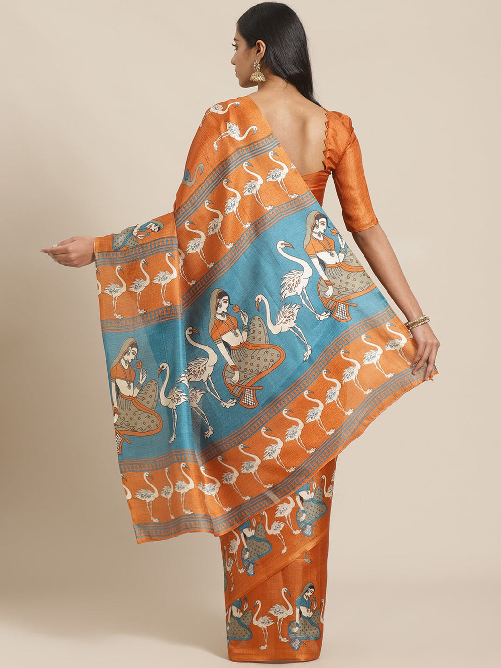 Saree Mall Rust Orange & Beige Ethnic Motifs Print Bhagalpuri Saree | Grocsy