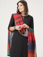 HERE&NOW Black And Red Straight Kurta with Trousers & With Dupatta | Grocsy