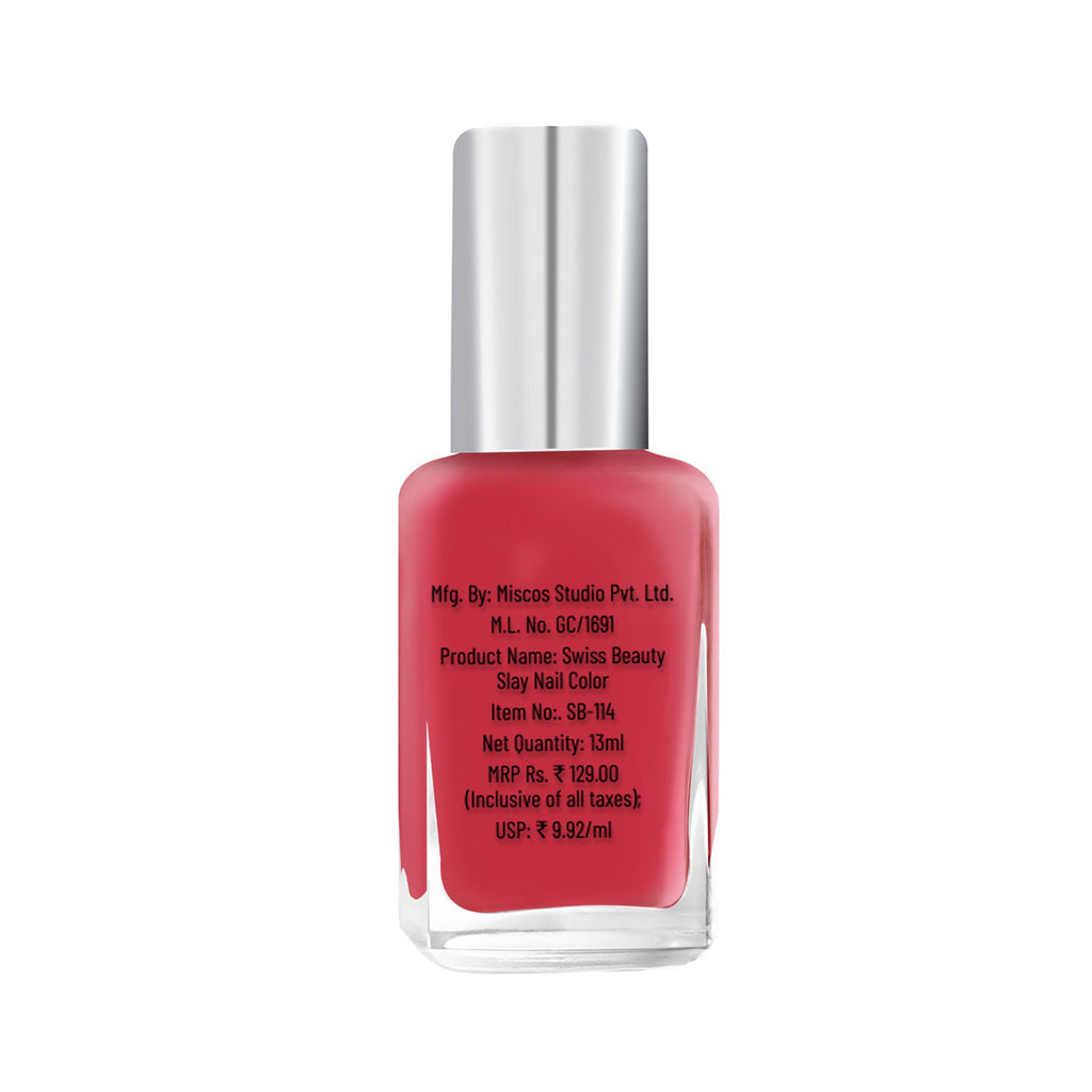 Swiss Beauty Slay Nail Color With Ultra Shine Formulation - 71 Cherry Pink | Grocsy