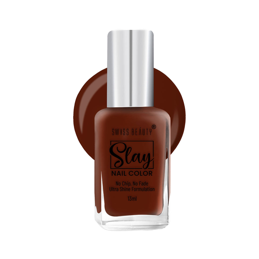 Swiss Beauty Slay Nail Color With Ultra Shine Formulation - 73 Deep Mahogany | Grocsy