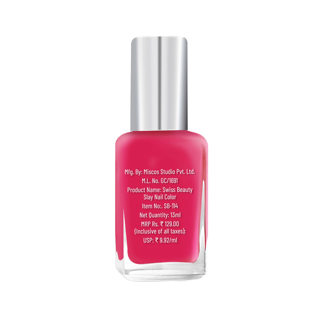Swiss Beauty Slay Nail Color With Ultra Shine Formulation - 91 Fuchsia Pink | Grocsy