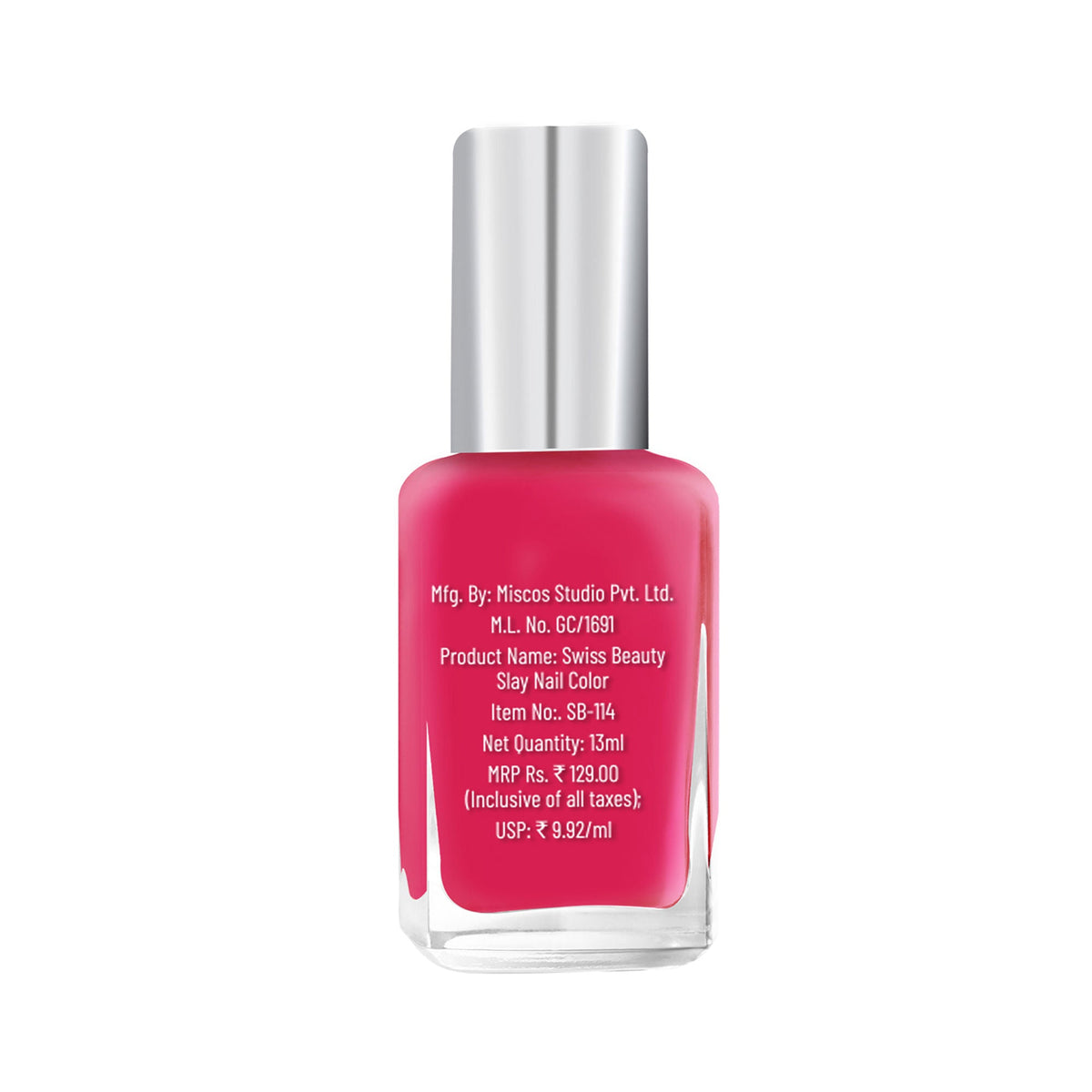 Swiss Beauty Slay Nail Color With Ultra Shine Formulation - 91 Fuchsia Pink | Grocsy