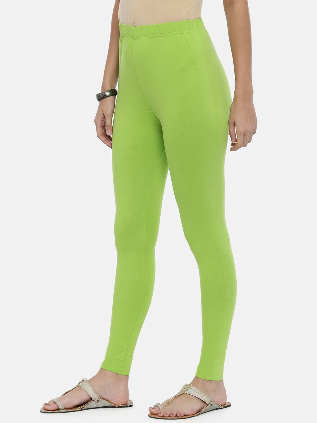 Souchii Lime Green Solid Ankle-Length Leggings | Grocsy