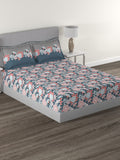 MYTRIDENT Blue Green Floral Cotton 144 TC Queen Bedsheet With 2 Pillow Covers | Grocsy