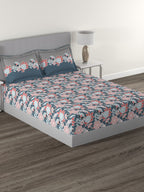MYTRIDENT Blue Green Floral Cotton 144 TC Queen Bedsheet With 2 Pillow Covers | Grocsy