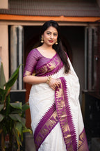 Lavender Silk Zari Woven Saree with Unstitched Blouse - Hiral Fashion | Grocsy
