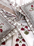 BELLA CASA Pink & Green Ethnic Motifs 350 TC Super King Bedsheet with 2 Pillow Covers | Grocsy