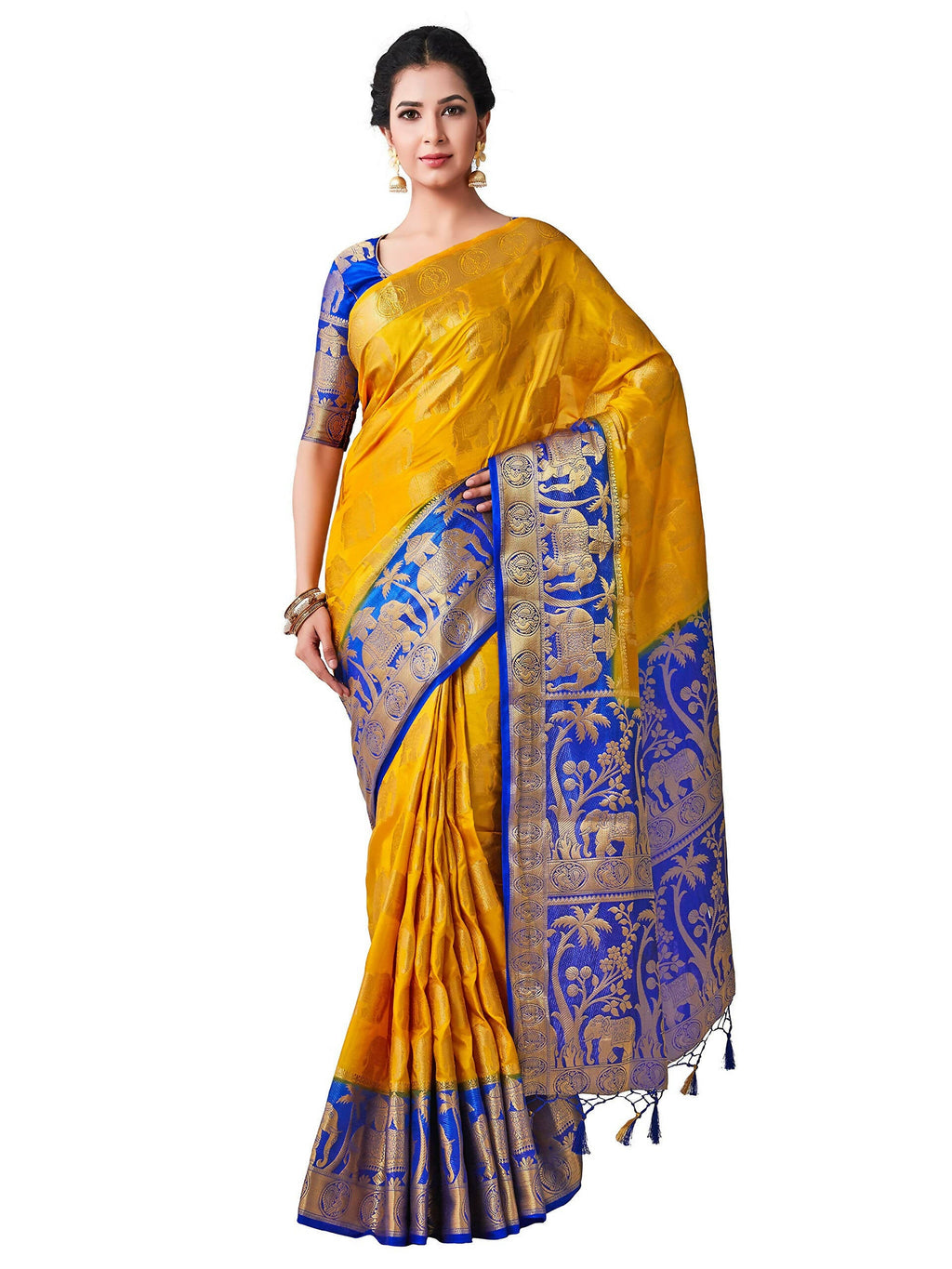 Mimosa Women's Gold Kanjivaram Art Silk Saree | Grocsy