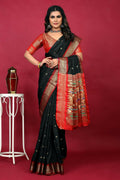 Jyoti Fashion Women's Black Paithani Silk Zari Woven Saree with Blouse | Grocsy