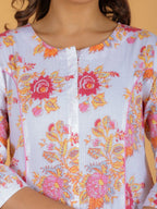 Aramya A-line Kantha Cotton Floral Print Women's Kurta - White | Grocsy
