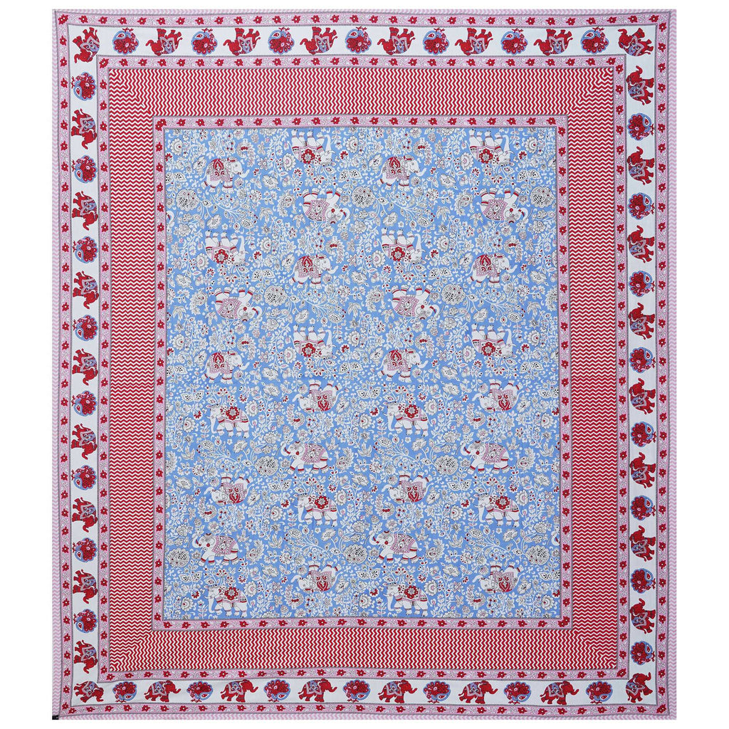 Rudra Bazaar Red Blue 210 TC Cotton Double King Bedsheet With 2 Pillow Covers | Grocsy