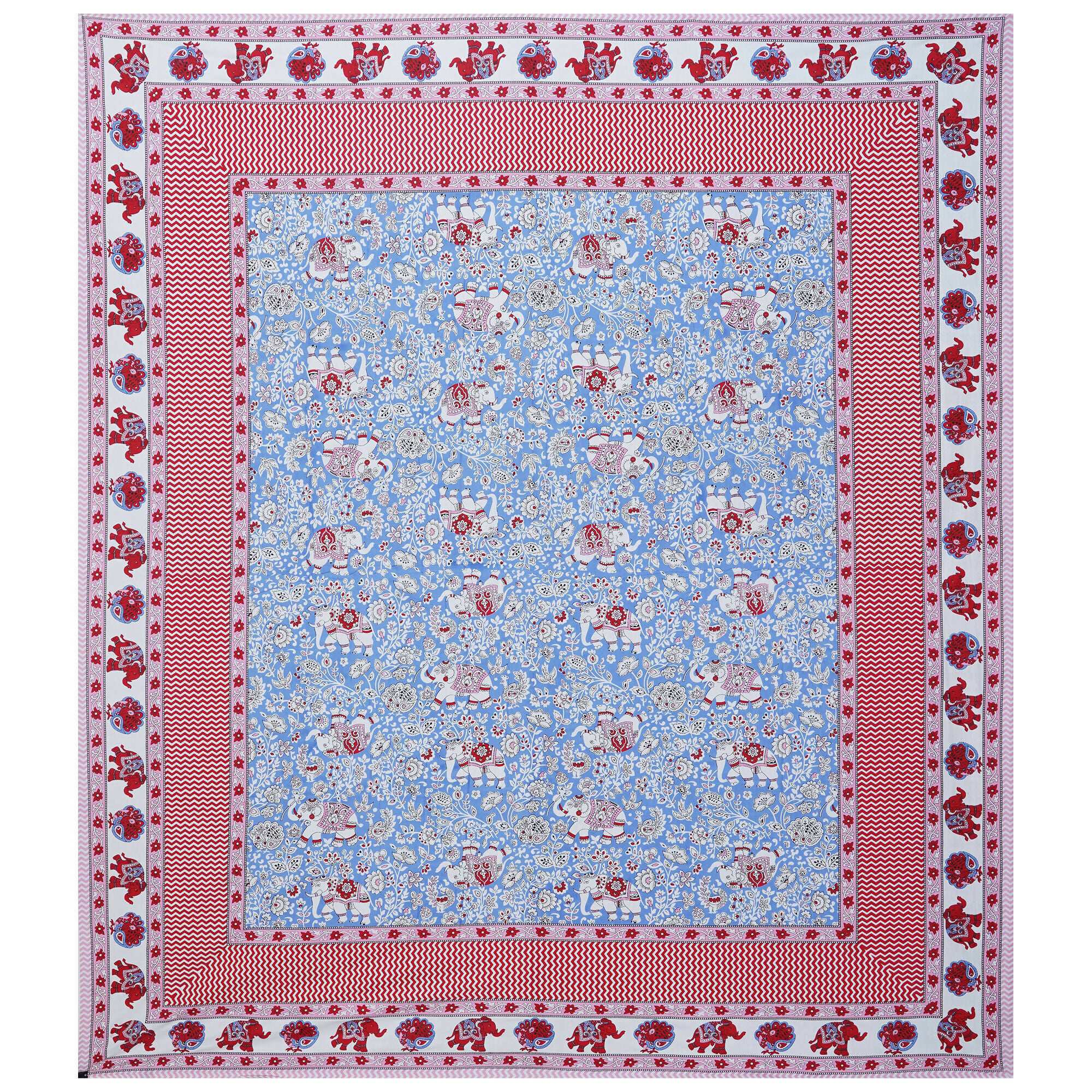Rudra Bazaar Red Blue 210 TC Cotton Double King Bedsheet With 2 Pillow Covers | Grocsy