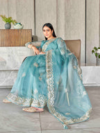 Tikhi Imli Floral Gotta Patti Organza Heavy Work Saree | Grocsy