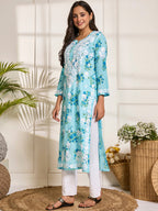 HOUSE OF KARI Floral Embroidered Chikankari Pure Cotton Kurta | Grocsy