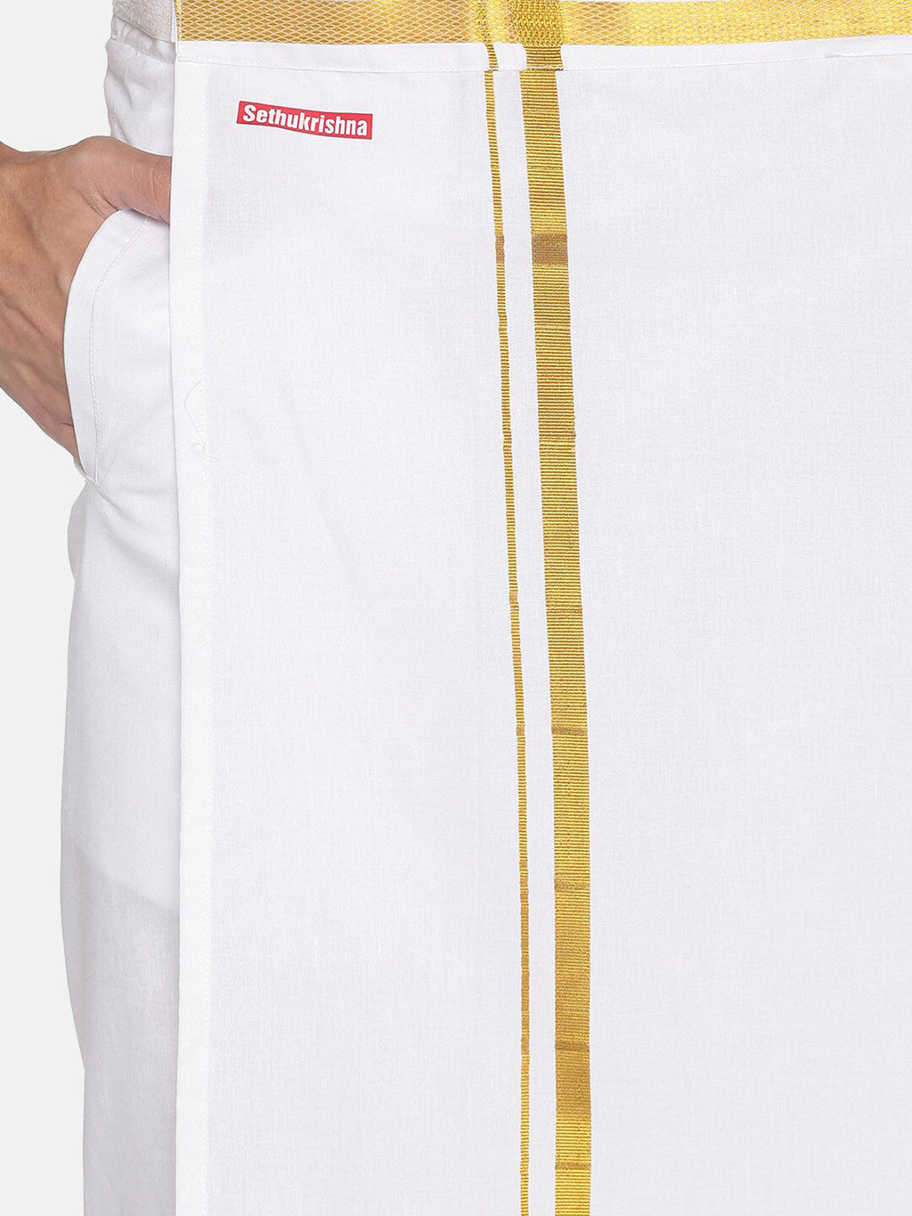 Sethukrishna White Solid Readymade Cotton Dhoti For Men | Grocsy