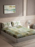 DDecor Green & White Ethnic Motifs Cotton 140 TC King Bedsheet with 2 Pillow Covers | Grocsy