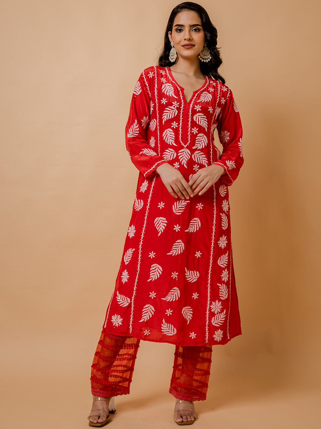 HOUSE OF KARI Ethnic Motifs Chikankari Silk Kurta | Grocsy