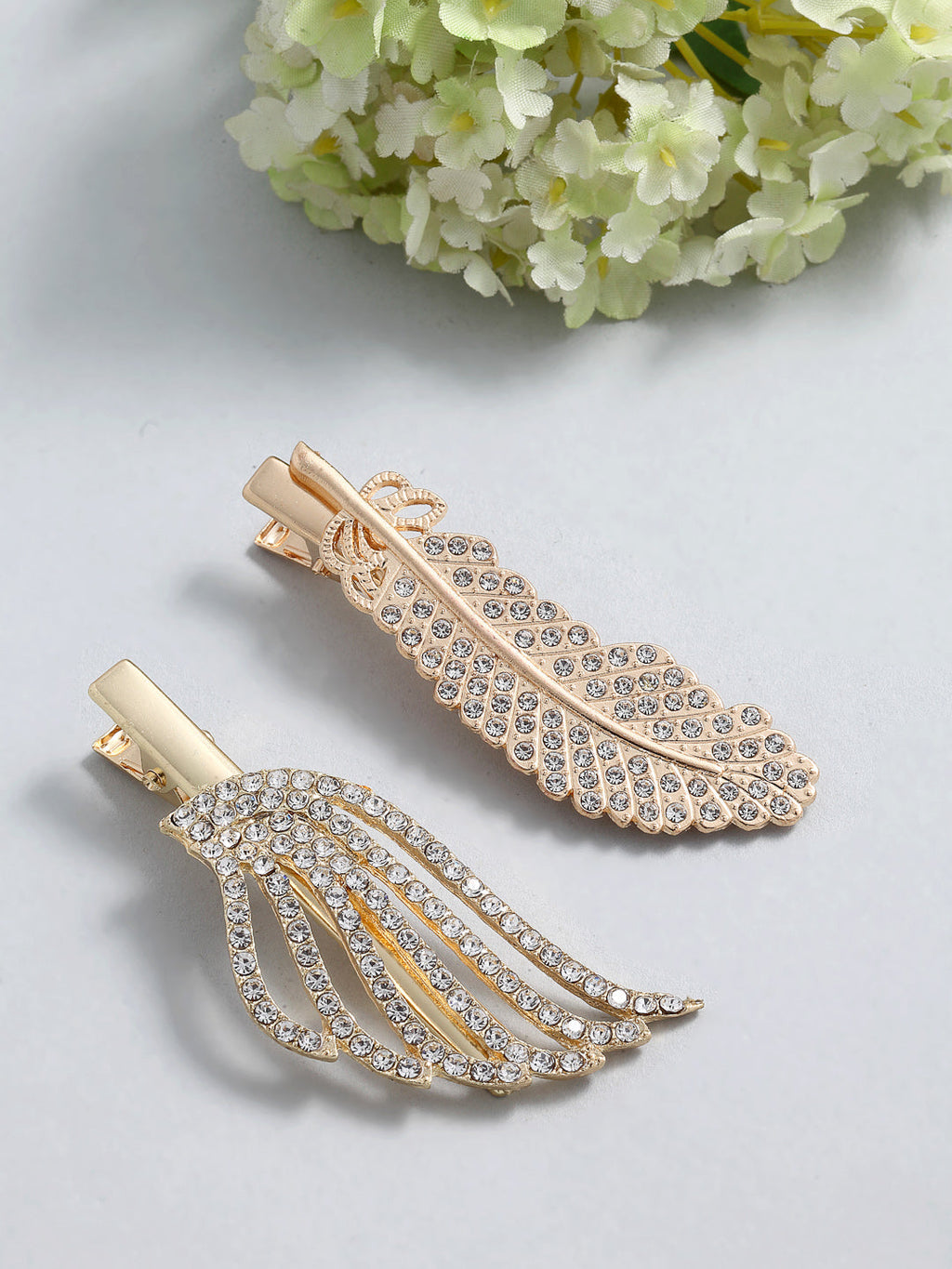 Panash Women Set of 2 Gold-Toned Cubic Zirconia-Studded Alligator Hair Clips | Grocsy