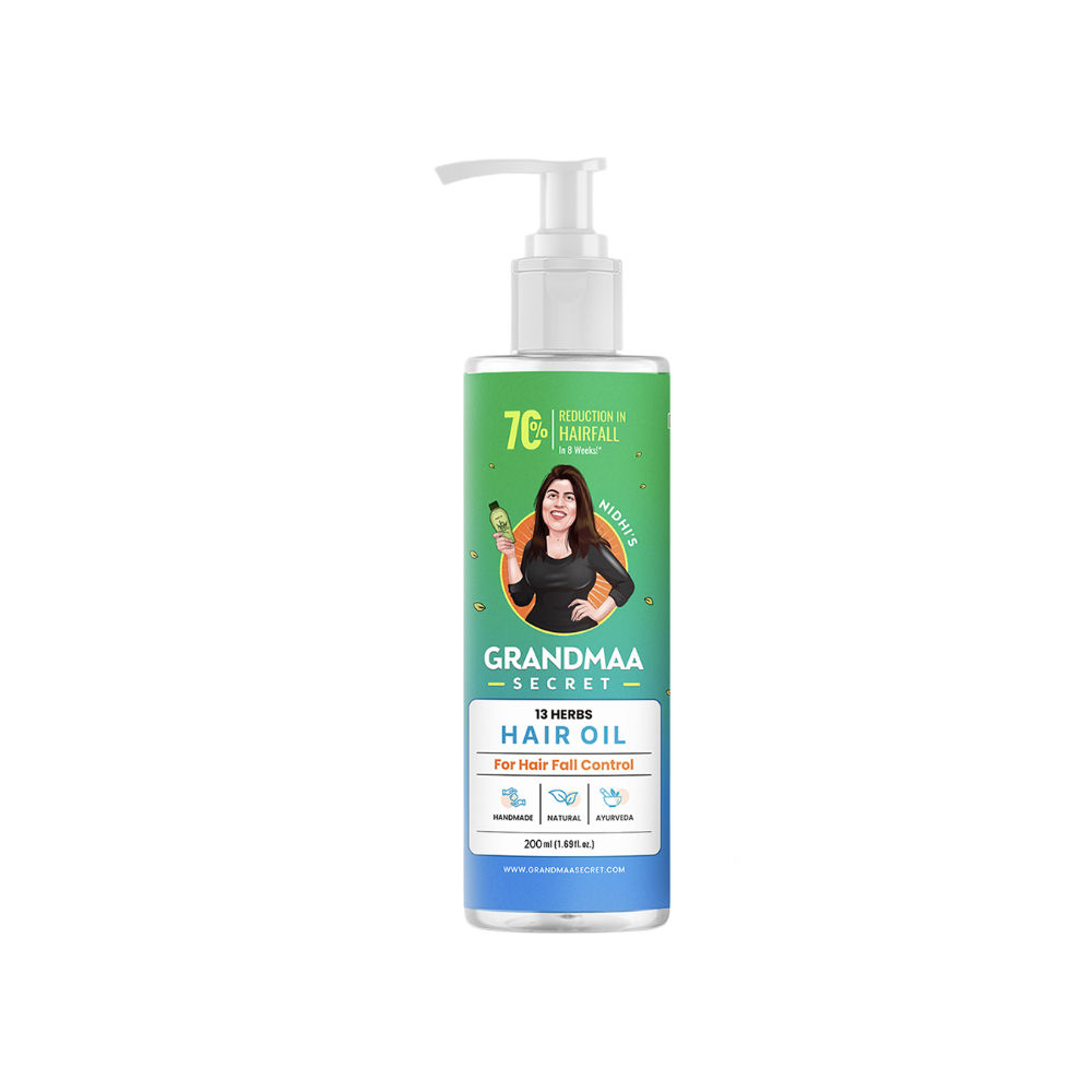Nidhi's Grandmaa Secret 13 Herbs Hair Oil Handmade Natural Hair Oil With Coconut Oil, Curry Leaves & More Hair Fall Control Oil For Dry Damaged Hair | Grocsy