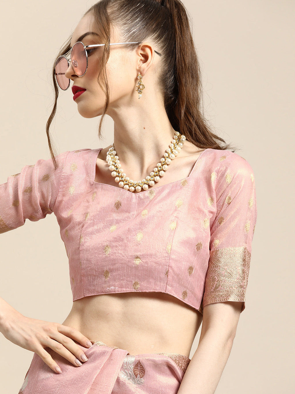 Saree Mall Ethnic Motifs Silk Blend with Woven Design Border Saree | Grocsy