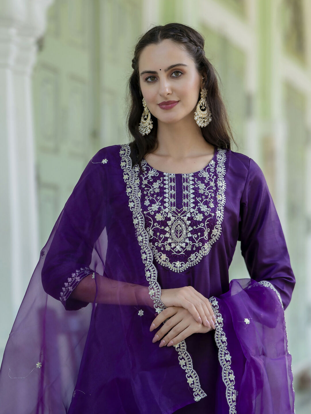 Vellora Purple Silk Blend Embroidered Designer Salwar Suit | Grocsy