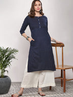 Sangria Women Navy Blue Printed Straight Kurta | Grocsy